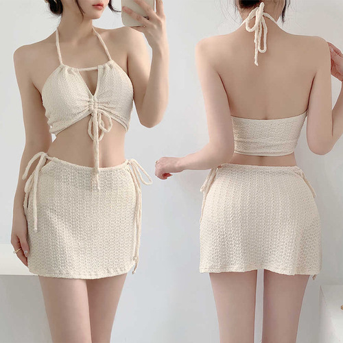 Women's swimsuit split three-piece bikini sexy strap pure lust style hot spring swimsuit backless resort swimsuit
