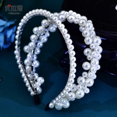 優拉潘 跨境歐美編織雙排白色珍珠頭箍新娘壓發髮飾珍珠發箍HP622