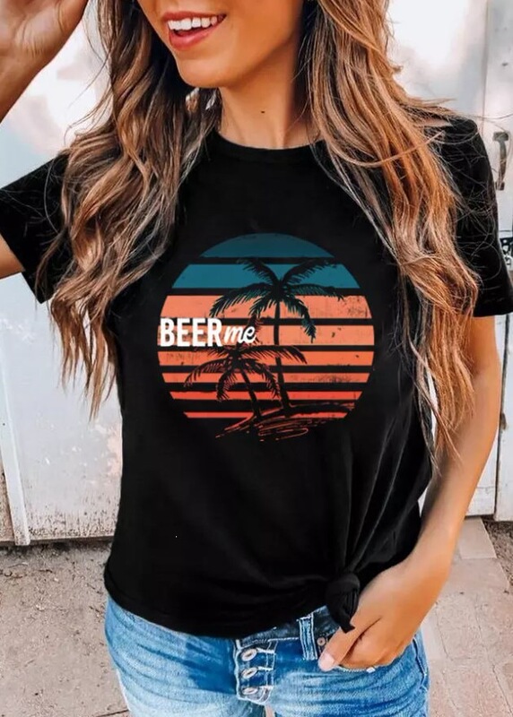 In Stock, New Walmart Foreign Trade Style Casual Fashion Short-Sleeve T-Shirt with Sunset Letter Pattern In Stock, New Walmart Foreign Trade Style Casual Fashion Short-Sleeve T-Shirt with Sunset Letter Pattern