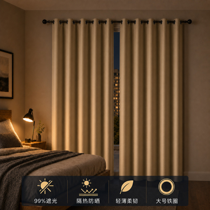 Perforated high-shading curtains, sun-blocking and heat-insulating blackout fabric for bedroom, household use, cross-border simple curtain wholesale Perforated high-shading curtains, sun-blocking and heat-insulating blackout fabric for bedroom, household use, cross-border simple curtain wholesale
