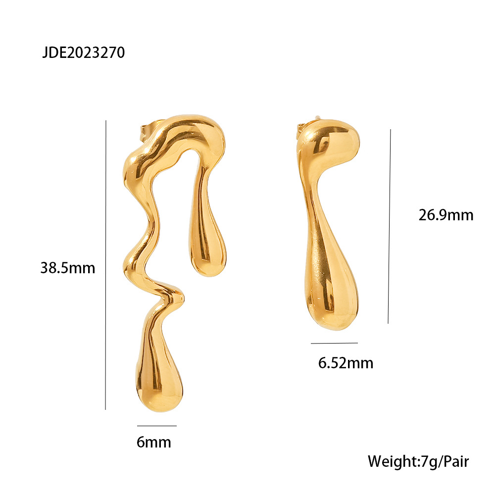 Pendientes de acero inoxidable chapados en oro con forma de lágrima Irregular, pendientes de sección geométrica versátiles a la moda para mujer INS_voghion.com