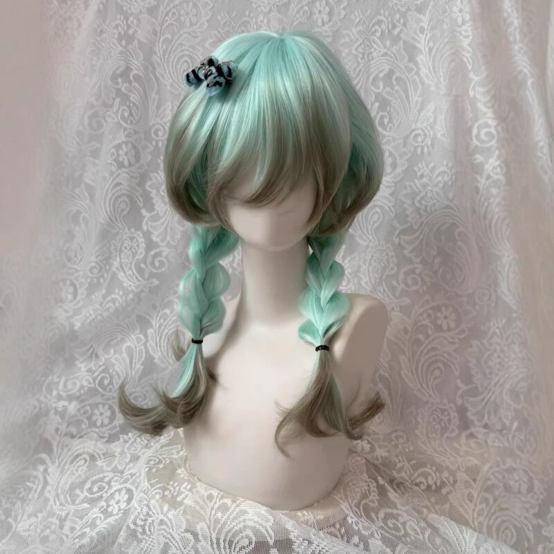 Mint Green Gradient Layered Wig with a Sweet Jellyfish-Style Top, Enhances Complexion, High-End Feel, Realistic Natural Full Wig
