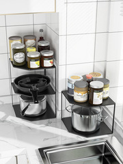 Kitchen sink pot rack cabinet interior tiered rack for pots and pans, bowl and dish storage rack, second layer multi-functional shelf