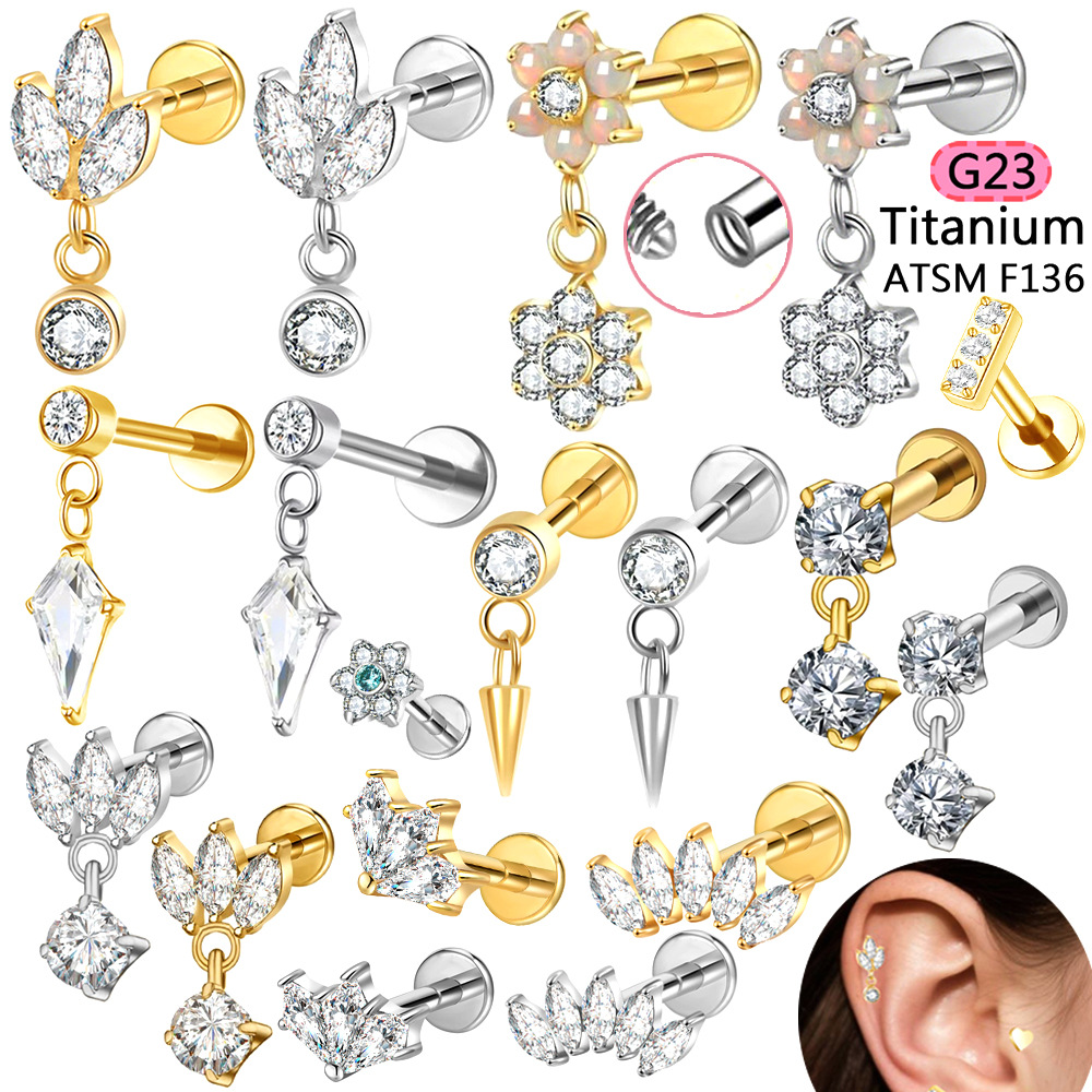 Silver pointed spike labret stud material detail