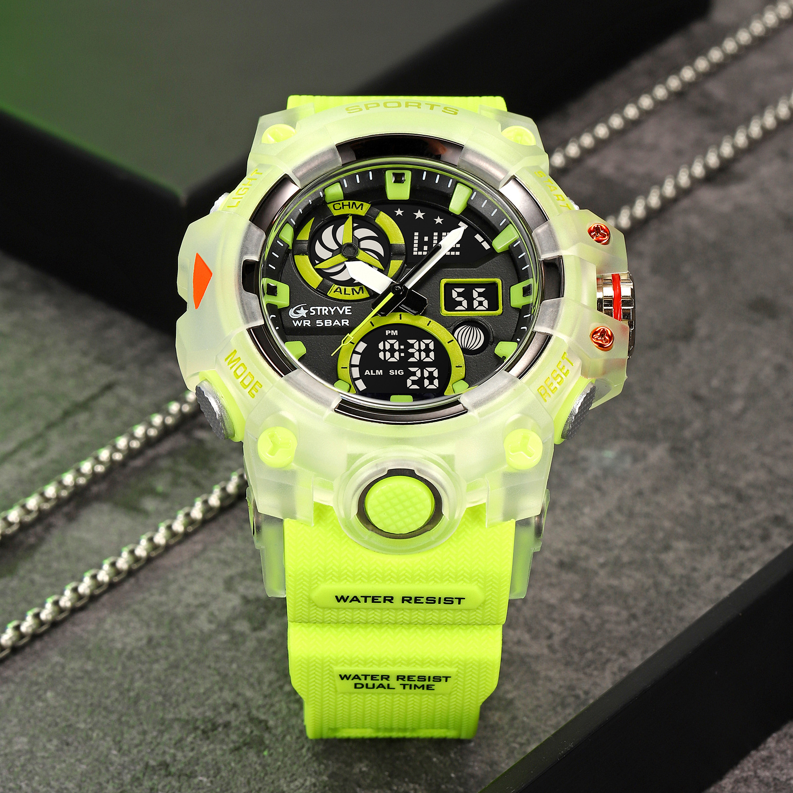 Stryve hombres moda impermeable deporte reloj luminoso electrónico multifuncional cronógrafo reloj una generación 8027