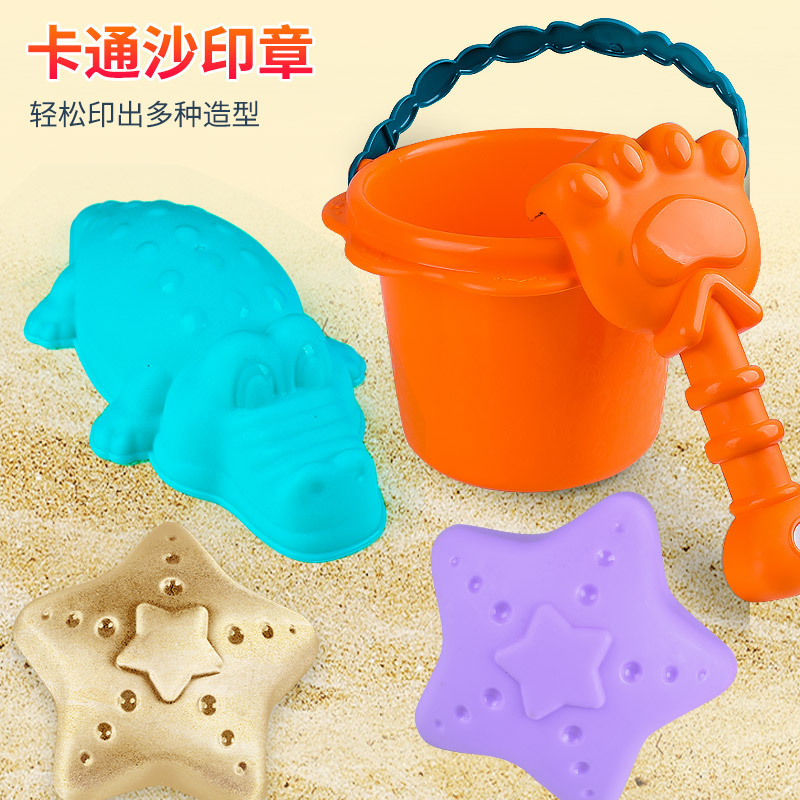 Venta al por mayor de dibujos animados de playa para niños coche de juguete traje grande playa de arena playa cubo herramienta puesto