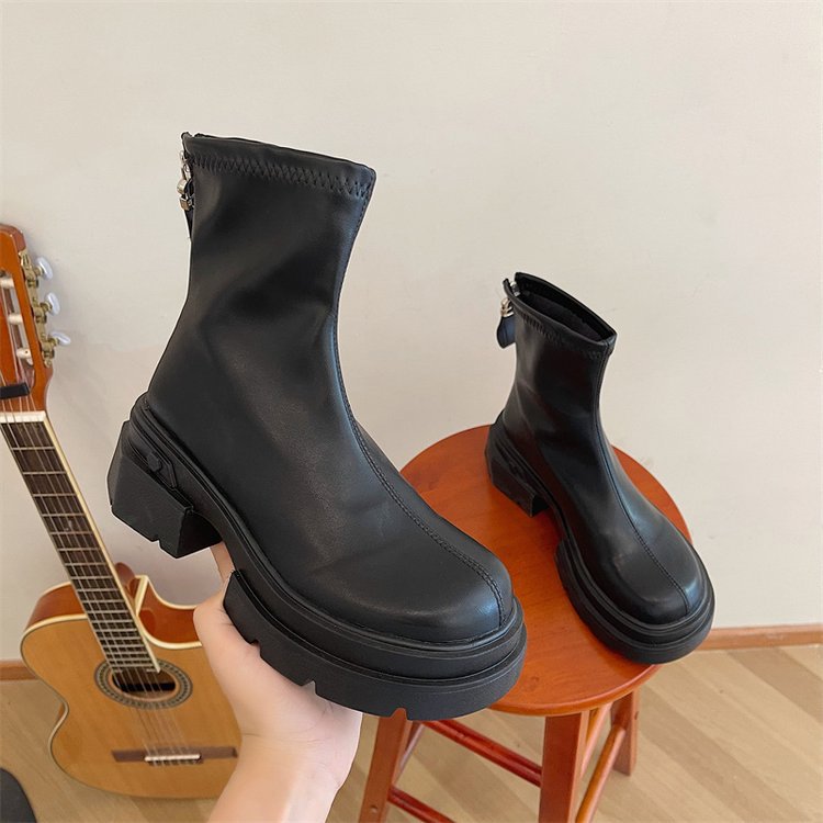 British Style Women’s Ankle Boots With Thick Heel And Back Zipper_voghion.com