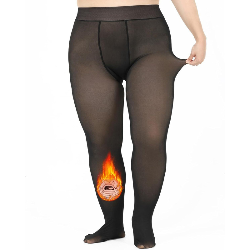 Cross-Border Black Translucent Leggings Plus Size Wool Lined Women's Fake Translucent Pantyhose to Keep Warm in Winter