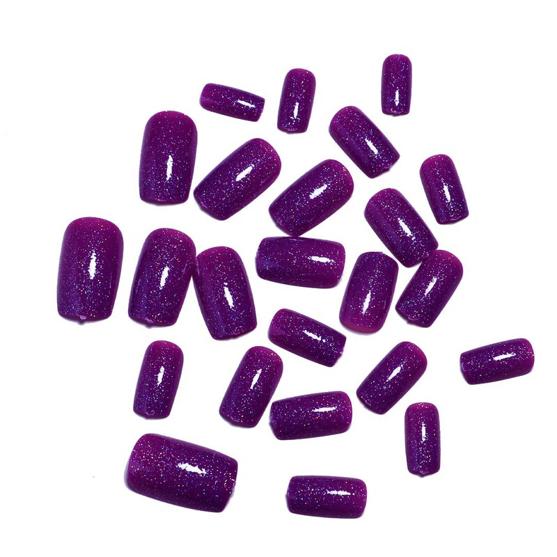 Explosive Light Therapy Manicure Mid-Length Purple Shiny Wearable Nails Export Pure Desire Ins Style Fake Nails with Glitter