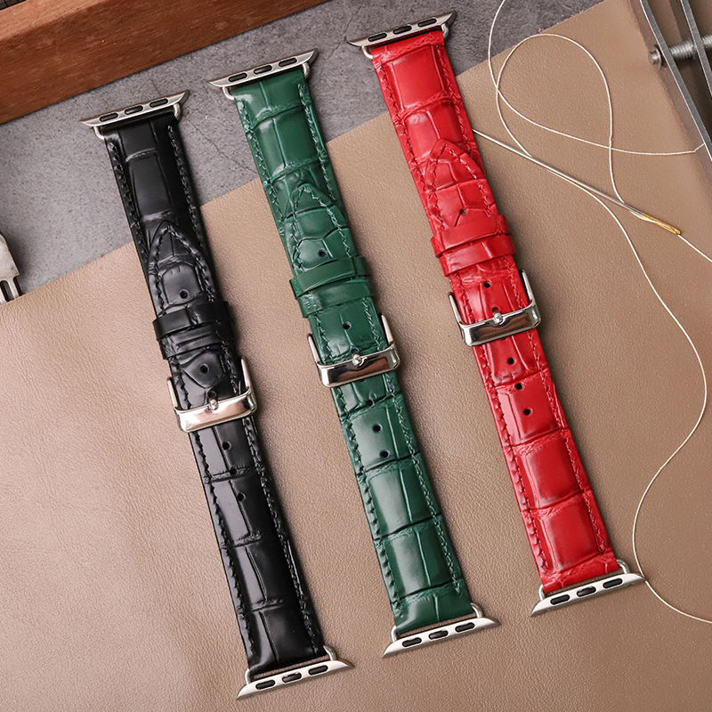 Suitable for iWatch9/8/7 crocodile leather hand-stitched watch strap…