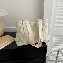 女单肩涤纶托特包潮流时尚手提包收纳包大容简约菱格包可定 制