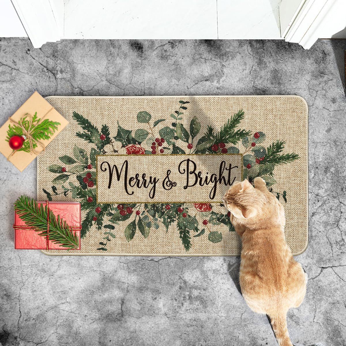 Amazon Hot Selling Christmas Eve Crystal Velvet Floor Mat Home Kitchen Entrance Door Mat Comfortable Dirt Resistant Easy Care