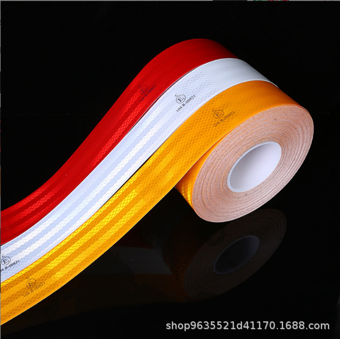 汽货车身欧美标反光条纯红黄白安全警示胶带104R反光贴膜跨境出口