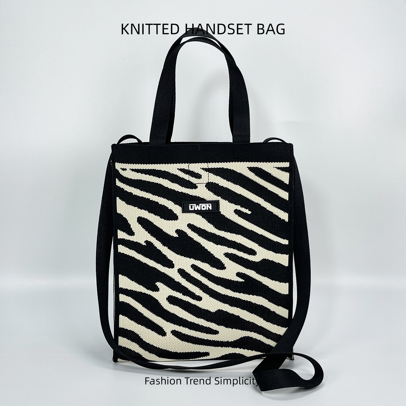 Nuevo bolso de hombro de punto de rombo en blanco y negro, bolso de mensajero de viaje de gran capacidad casual coreano, bolso cuadrado pequeño