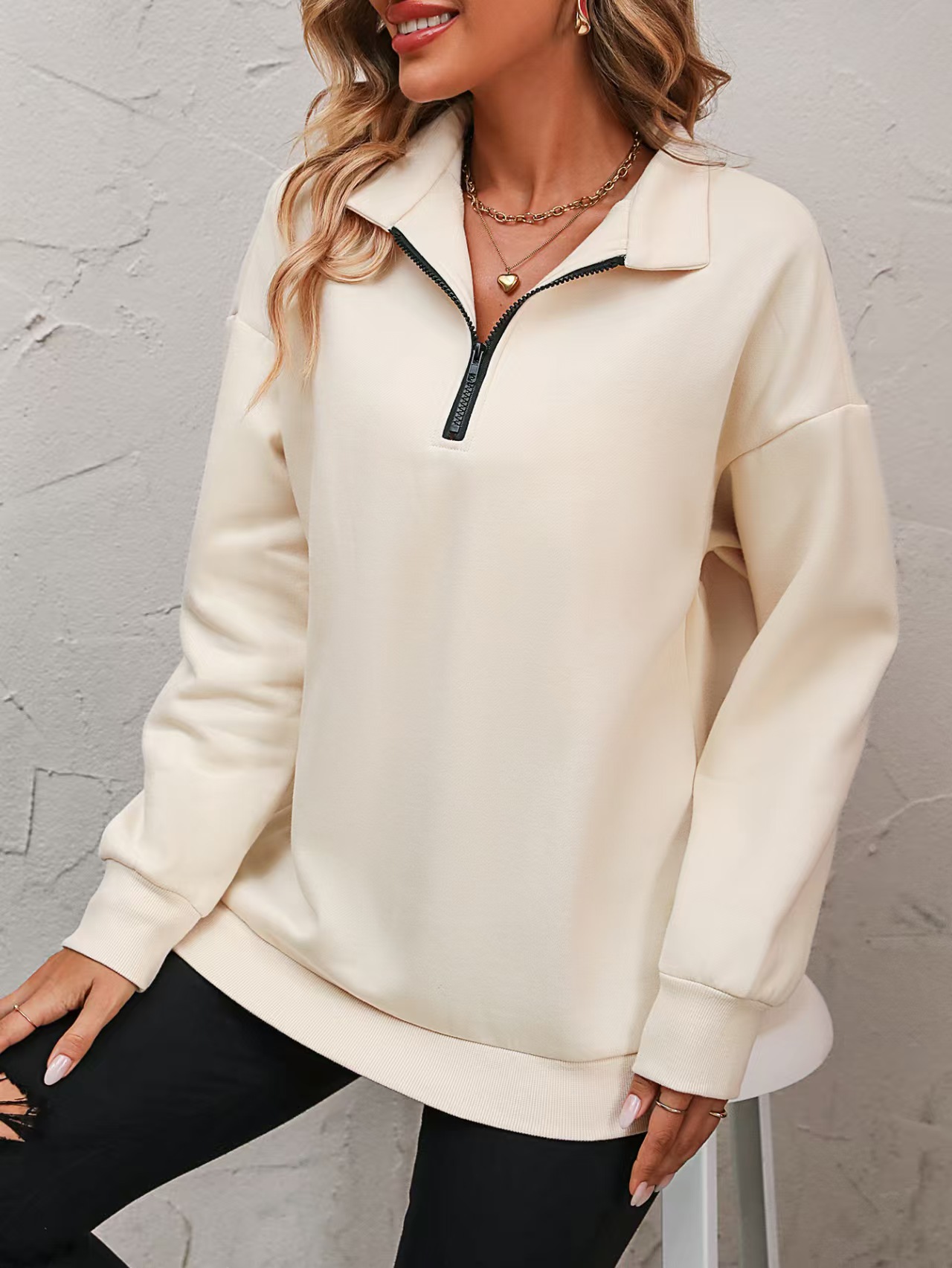 2026 Foreign Trade Women's Half-Zip Long Sleeve Sweatshirt Fashion Pullover Hoodie For Women_ecoleips.com