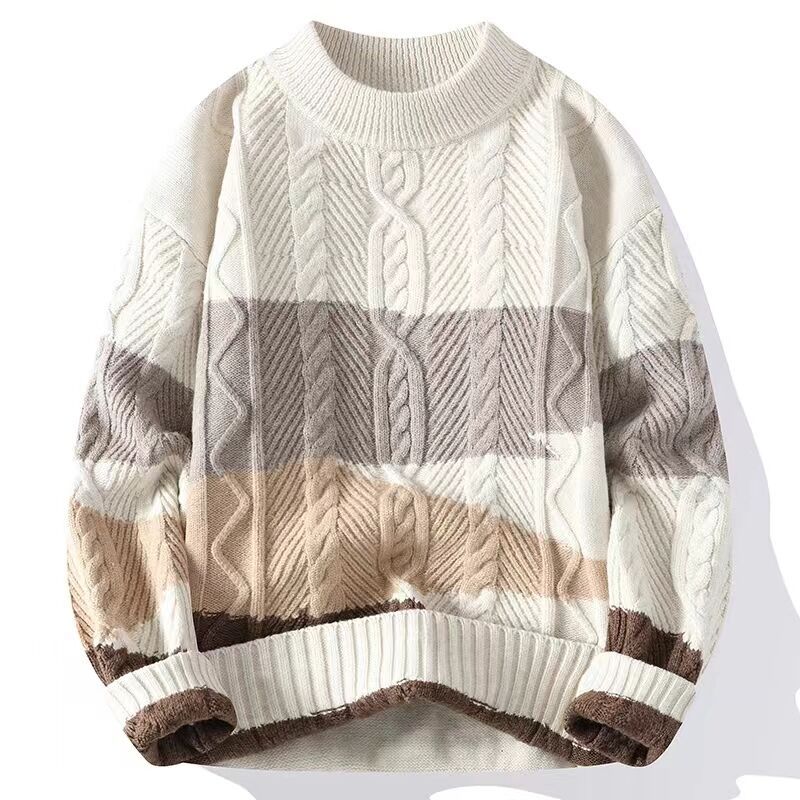 Trend universal two-tone winter knitted woolen sweater with a round…