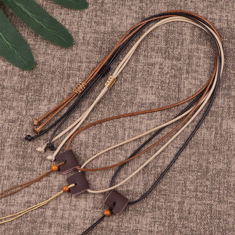 Vintage cowhide accessory waxed leather cord pendant hanging rope, versatile for jadeite and gold "Wu Shi" amulets and Buddha pendants, adjustable necklace cord