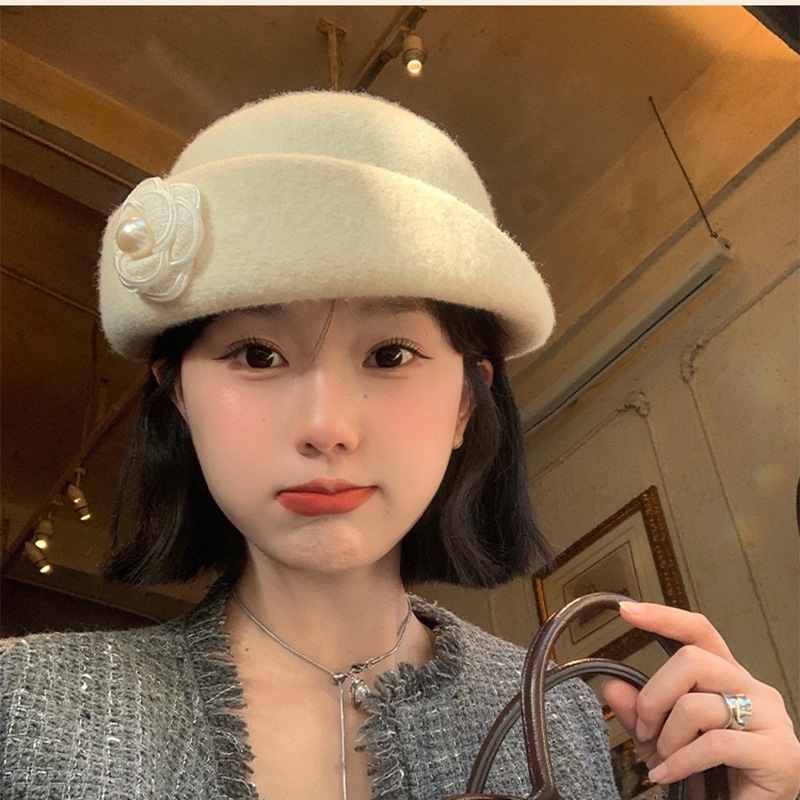 法式赫本风山茶花礼帽女气质秋冬优雅贝雷帽千金风显脸小画家帽子|undefined
