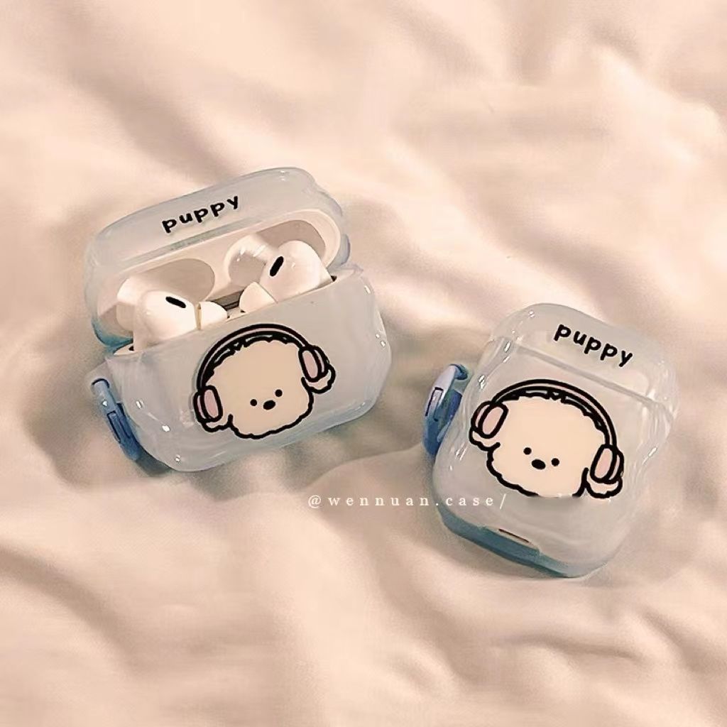 Ins encantador divertido dibujos animados escucha música cachorro para AirPods 4 Apple pro3 auriculares Bluetooth auriculares cubierta