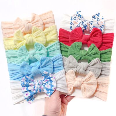 New products 5pcs baby Scarf suit lovely princess Hairdressing Europe and America children nylon bow No trace Hair band