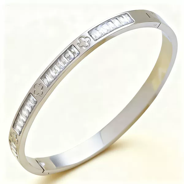 44B-E-5 steel color four-leaf clover-shaped diamond bracelet