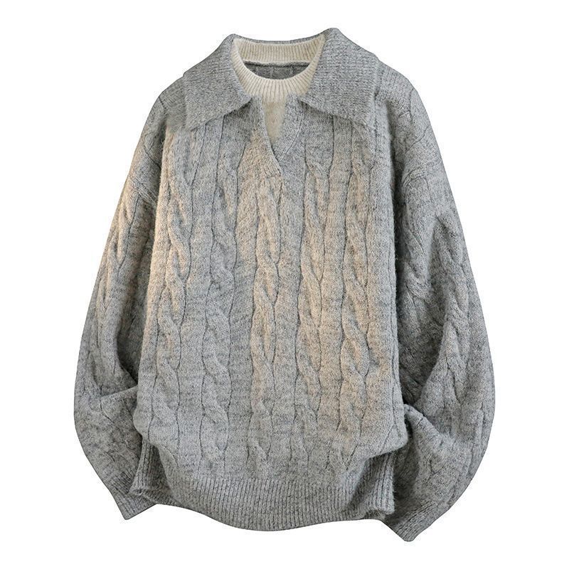 Explosiones transfronterizas de tamaño grande falso de dos piezas de polo camisa de punto de torsión suéter hombre viejo dinero fábrica de moda al por mayor