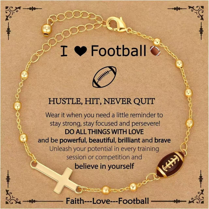 Faith Cross Sports Bracelet Alloy Football Adjustable Chain Gold Football Cross Bracelet