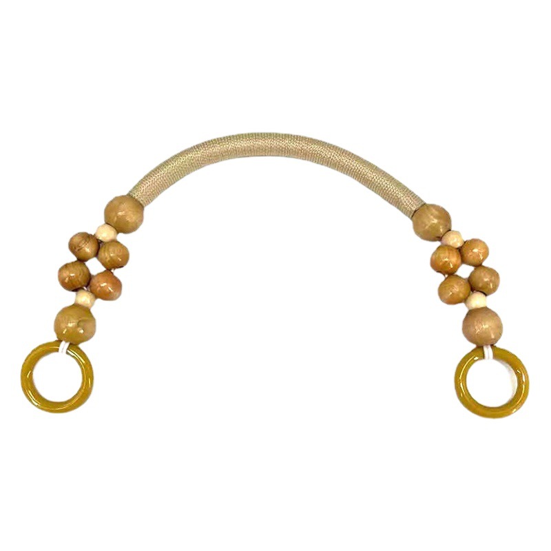 Haomeng's New DIY Accessories Hemp Rope Wooden Beads Plastic Ring Hand Bag Handle Retro Woven Beaded Women's Bag Handle