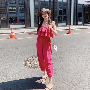 Rose Red Suspender Jumpsuit Suit for Women Summer 2025 New Style Petite Chic High-End Design Jumpsuit