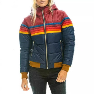 European and American new cross-border European and American women's casual hooded printed short cotton-padded coat