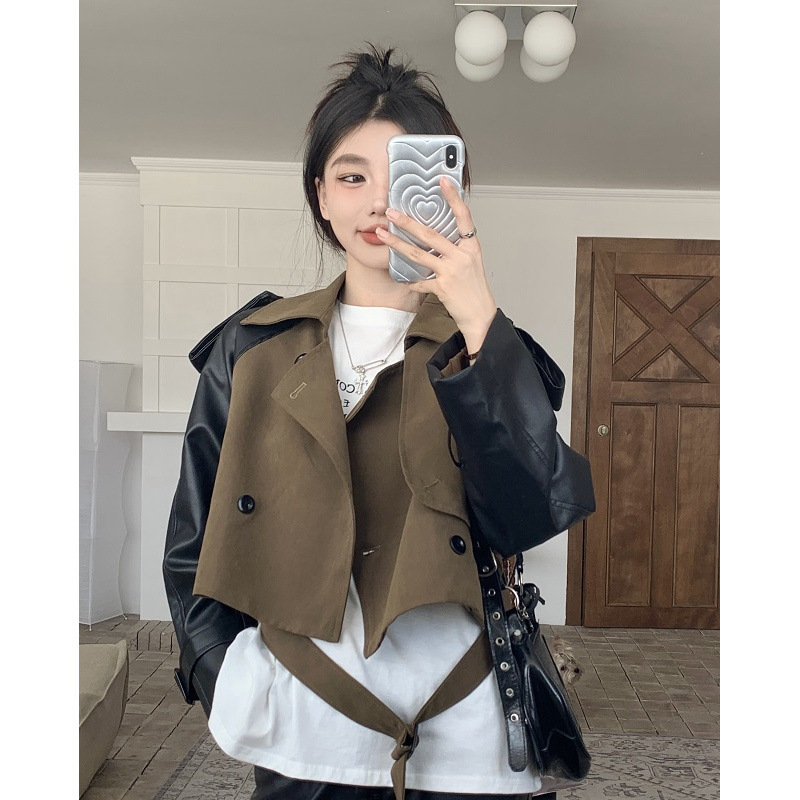 실제 촬영, 실제 가격, 새로운 스타일, 독특한 디자인, 대비색 스티칭, 짧은 윈드브레이커 재킷, 아우터웨어