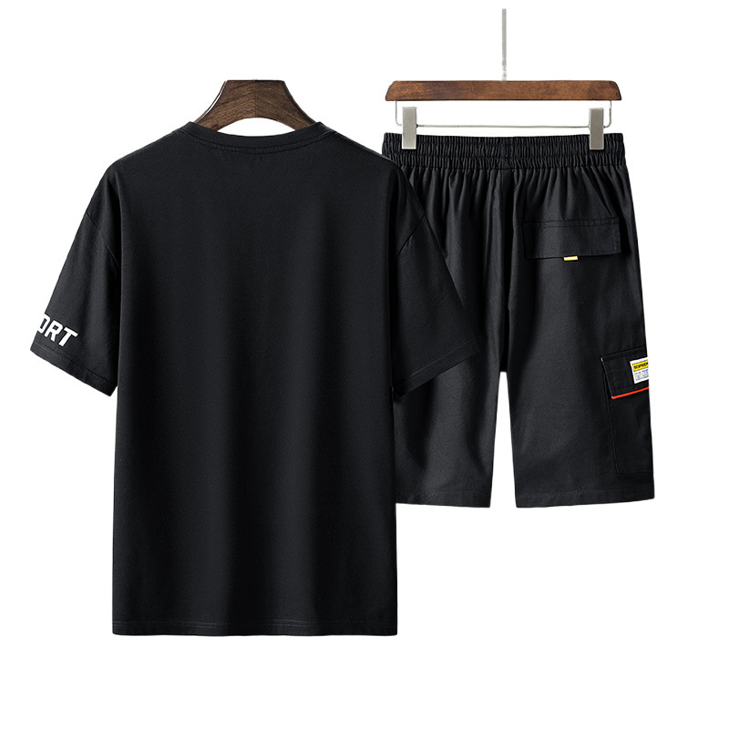 Set de marcas de moda en pantalones de trabajo delgados de cinco puntos, ropa deportiva casual para hombres, set de verano de dos piezas