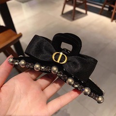 フランス風の気質の黒い両面の蝶結びの髪飾りのサテンのクリップドリルの高級感のあるヘアピンの女性の後頭部の髪飾り