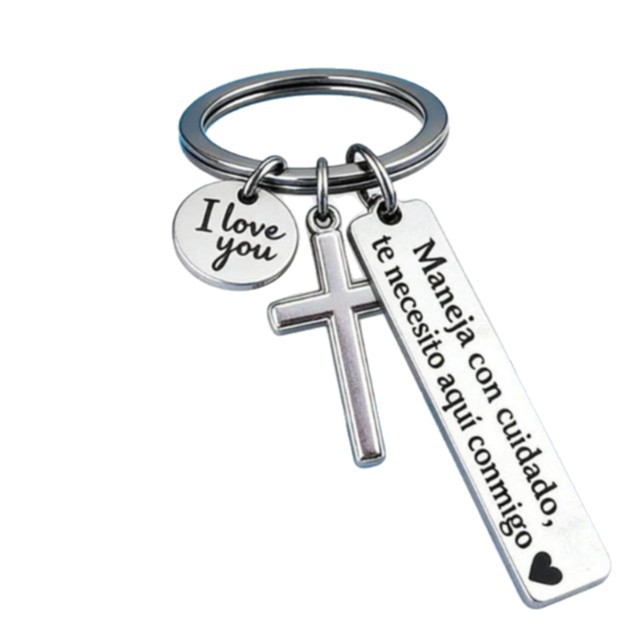 Stainless Steel Keychain Safe Driving Round Cross Heart Square Tag_voghion.com