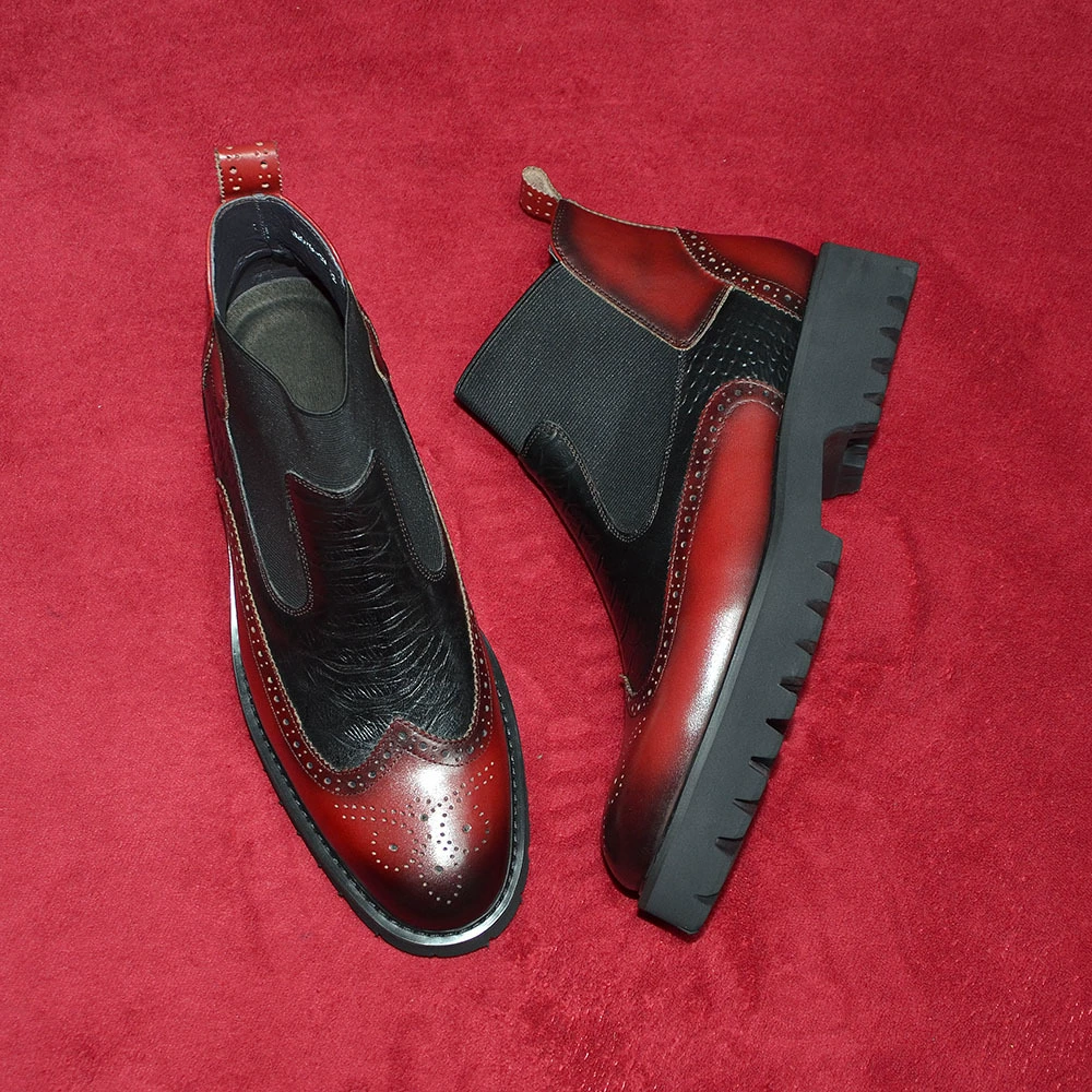 Мужские ручные головные слои из кожи крокодила с тиснением эластичные кожаные ботинки для повышения комфорта мягкие мужские кожаные ботинки