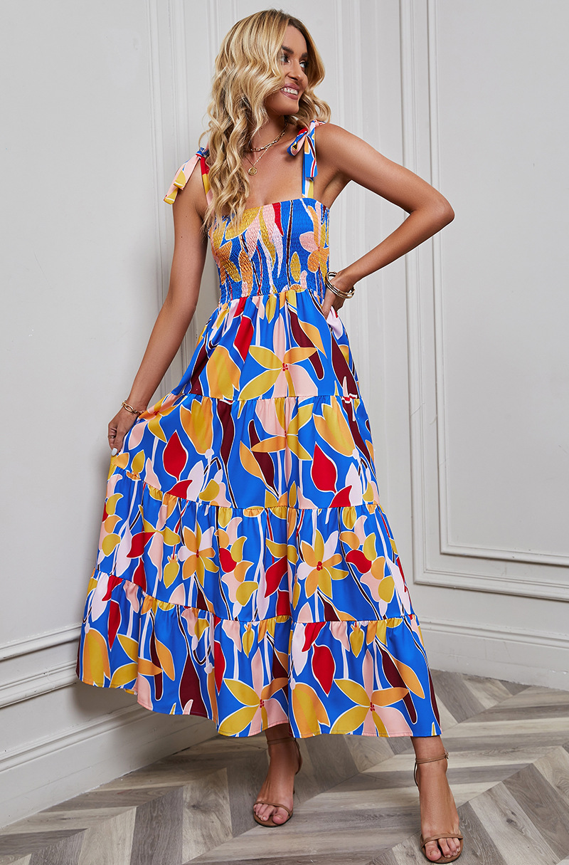 High Waist Waist Line Wholesale Women'S Vacation Printing Backless Ditsy Floral Street Collarless Sleeveless