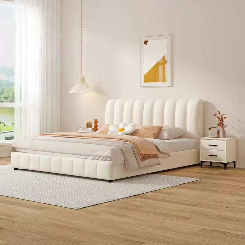 奶油风布艺床科技布实木床双人主卧大床轻奢婚床家用软包床单人床