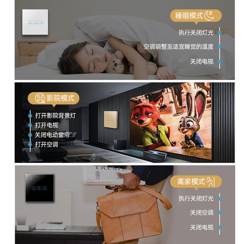 Zhengshang C4 Tuya smart switch WiFi wireless remote voice panel tuya European standard Alexa Google