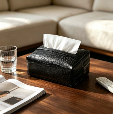 Car tissue box, high-end crocodile pattern armrest box, seat back tissue storage box, new creative multifunctional tissue box (Car tissue box/set) - black