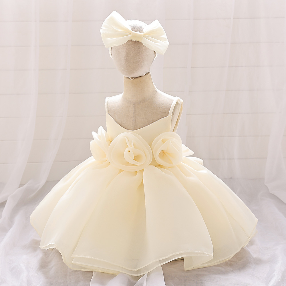 Vestido de un año de edad Vestido de princesa vestido de tirantes flor anfitrión bebé niña cumpleaños banquete vestido de los niños vestido de novia de niña de las flores
