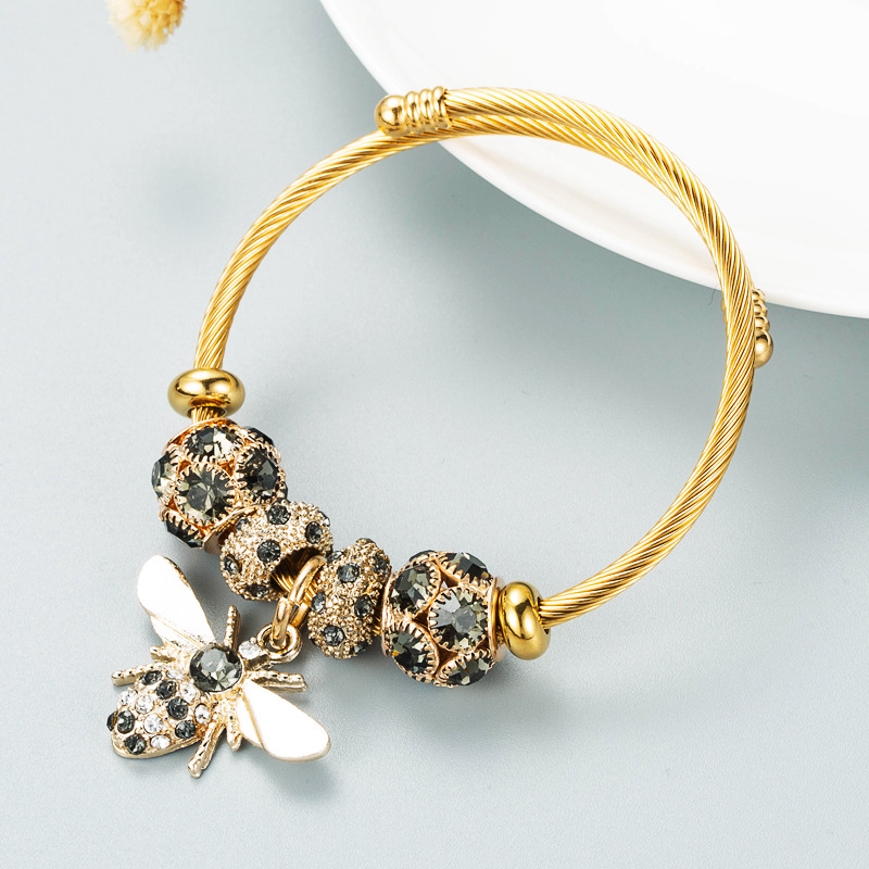 jewelry alloy gold adjustable bee bracelet diamond ballpicture5