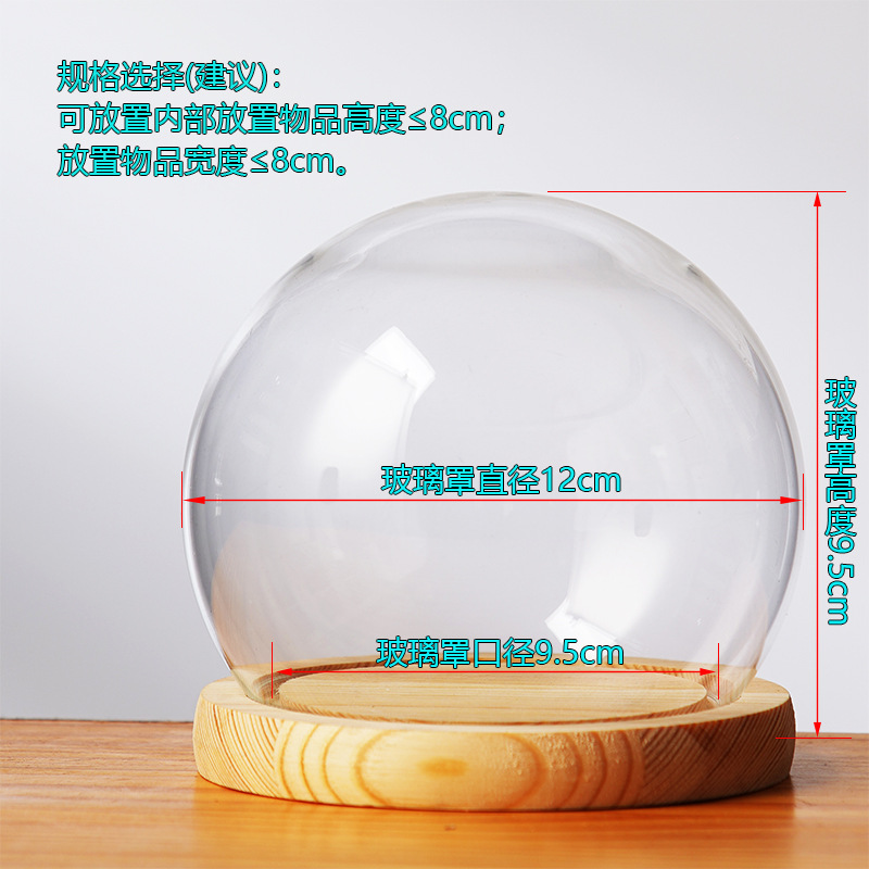 Cubierta cilíndrica de vidrio transparente sin lámpara de madera de estilo inmortal cubierta de polvo de flores hecha a mano decoración creativa de escritorio de bloques