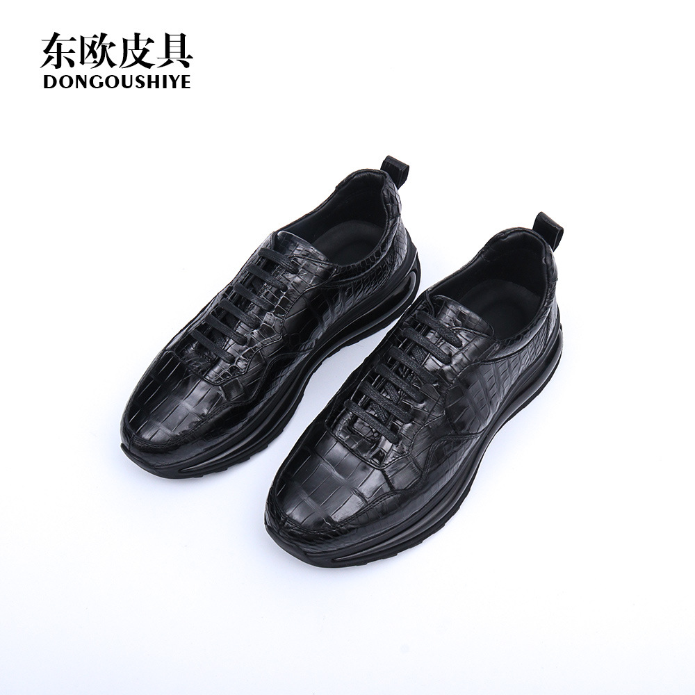 热销新款鳄鱼肚皮男士休闲皮鞋真皮时尚舒适皮鞋橡胶气垫男鞋批发
