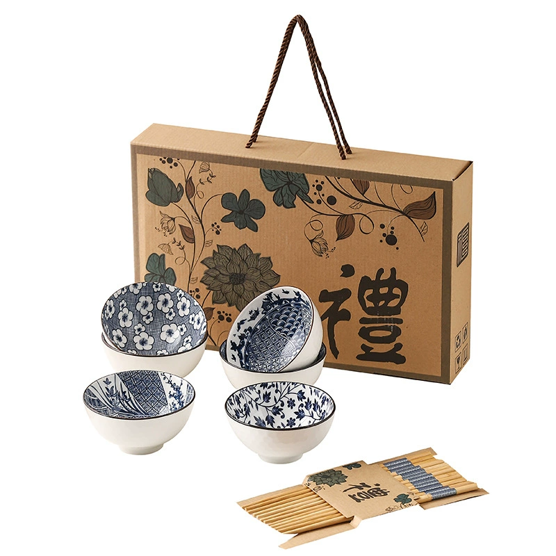 Japanese blue and white ceramic retro tableware, gift box, set, Birthday gift