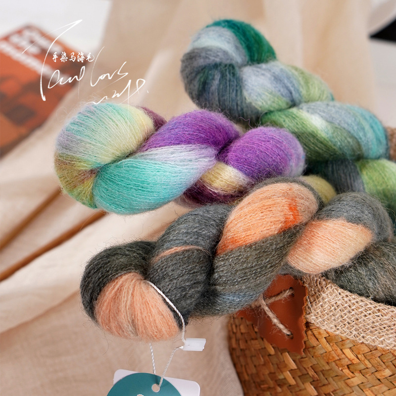 Silk Hand-Dyed Mohair Colorful Gradient Dyed Floral Wool Yarn for Hand-Crocheted Shawls and Coats Fine Wool Yarn Silk Hand-Dyed Mohair Colorful Gradient Dyed Floral Wool Yarn for Hand-Crocheted Shawls and Coats Fine Wool Yarn