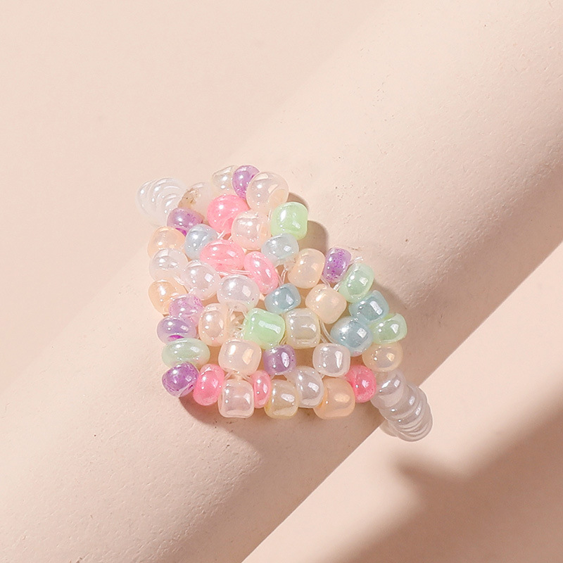 Korean-style Simple Hand-woven Heart Beads Ring Female Wholesale display picture 3