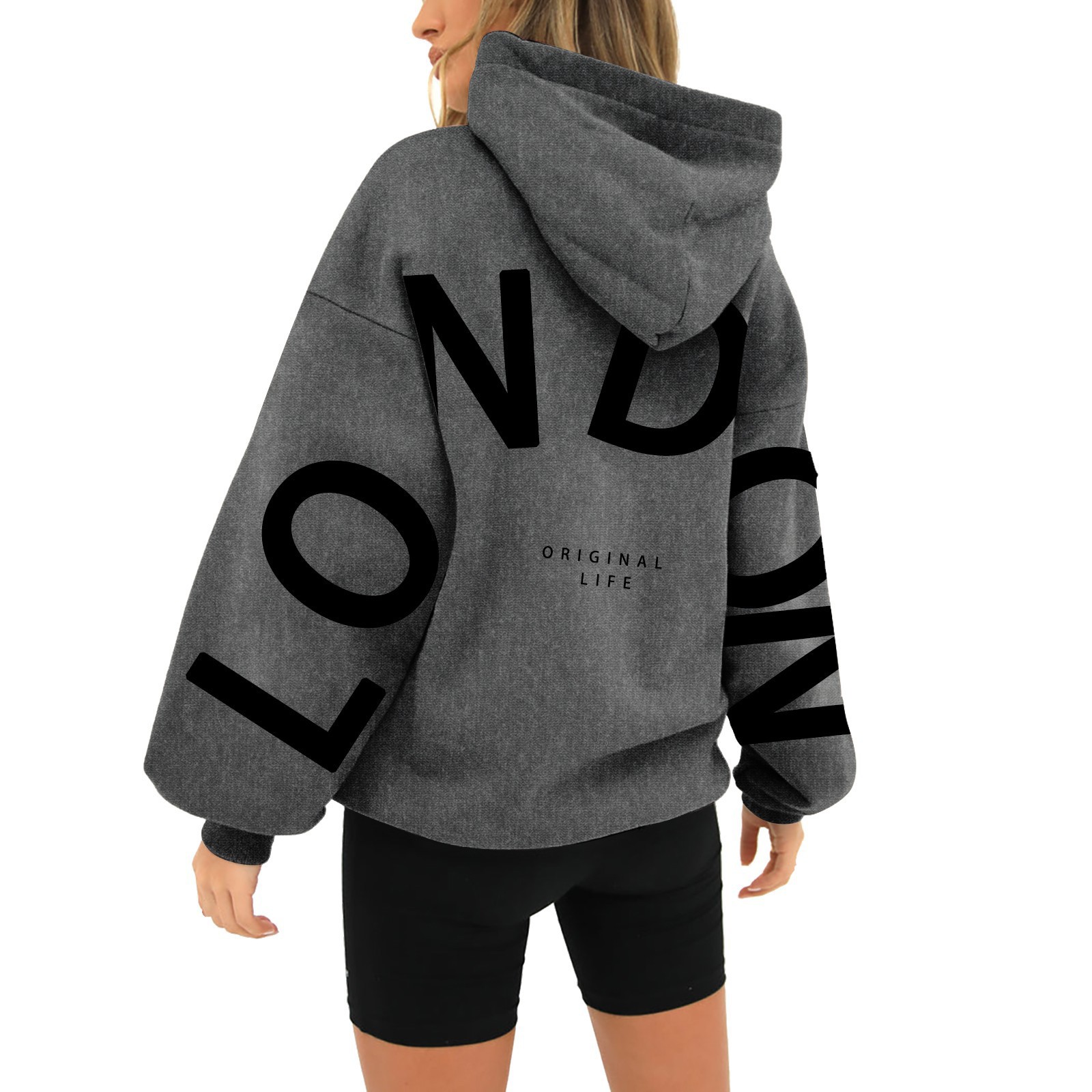 LONDON ORIGINAL Unisex Printed Long Sleeve Loose Plus Size Patch Pocket Hooded Sweatshirt_voghion.com