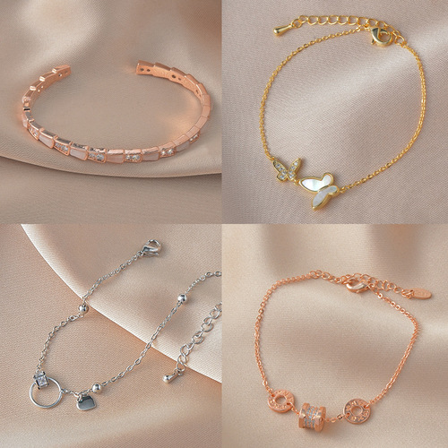 Real gold-plated Korean style fashionable pull-out bracelet for women, shell eight-pointed star small waist bracelet, micro-encrusted zircon hand jewelry