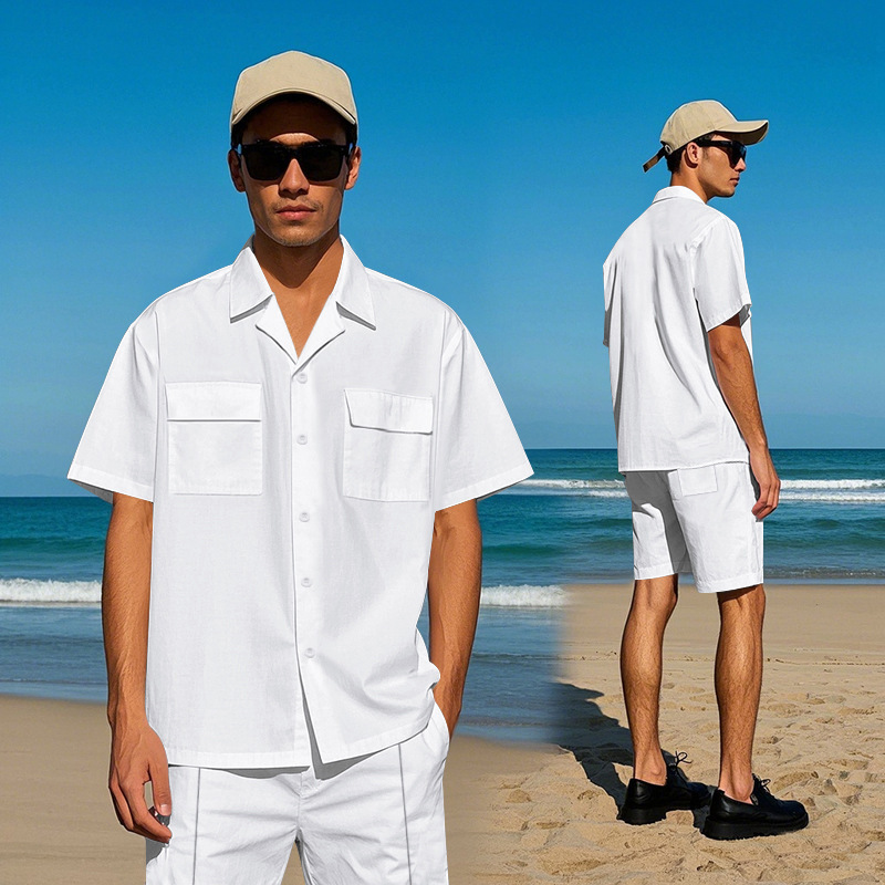 Men's Clothing Men's Light Luxury Casual Hawaiian Short Sleeved Shirt Shorts Set Summer Thin Workwear Loose Fit_viptrois.com