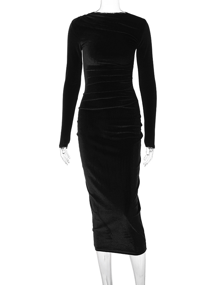 462g Weight Midi Dress Dress Length Type Long Sleeve Sleeve Length Velvet Dress Dresses Type Spandex, Polyester Fabric Type Mid Waist Waist Line Banquet, Evening Party Occasion Round Neck Neckline Slim Fit Type Solid Color Pattern Spring Season Women's Gender Elegant Style Wholesale Women's Elegant Solid Color Banquet Evening Party Round Neck Long Sleeve Velvet Dress 25